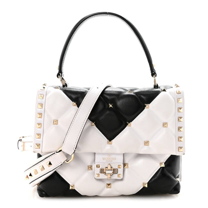 Valentino Garavani Nappa Medium Candystud Top Handle Bag White Black 1 of 9