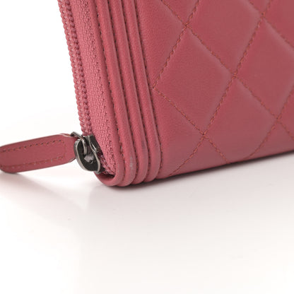 Chanel Lambskin Quilted Boy Zip Around Wallet Pink 10 of 12