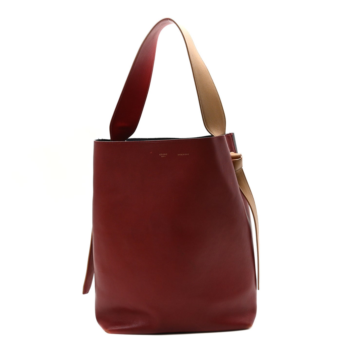 Shiny Smooth Calfskin Small Twisted Cabas Dark Ruby Navy