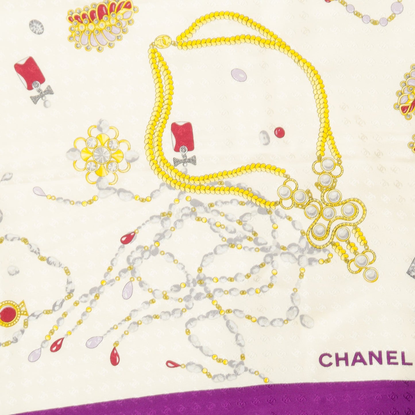 Silk Jewels Chain Scarf Beige Purple