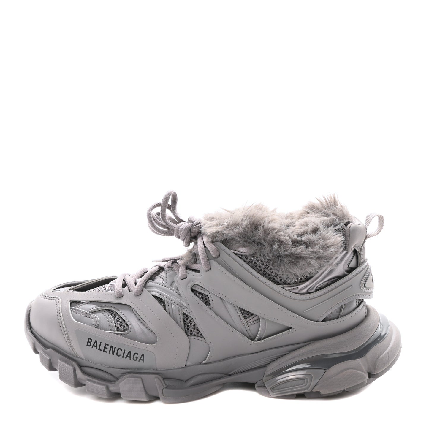 Mesh Rubber Faux Fur Track Sneakers 41 Grey