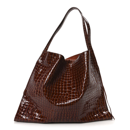 Christian Louboutin Patent Calfskin Crocodile Embossed Le 54 Tote Acajou 1 of 9