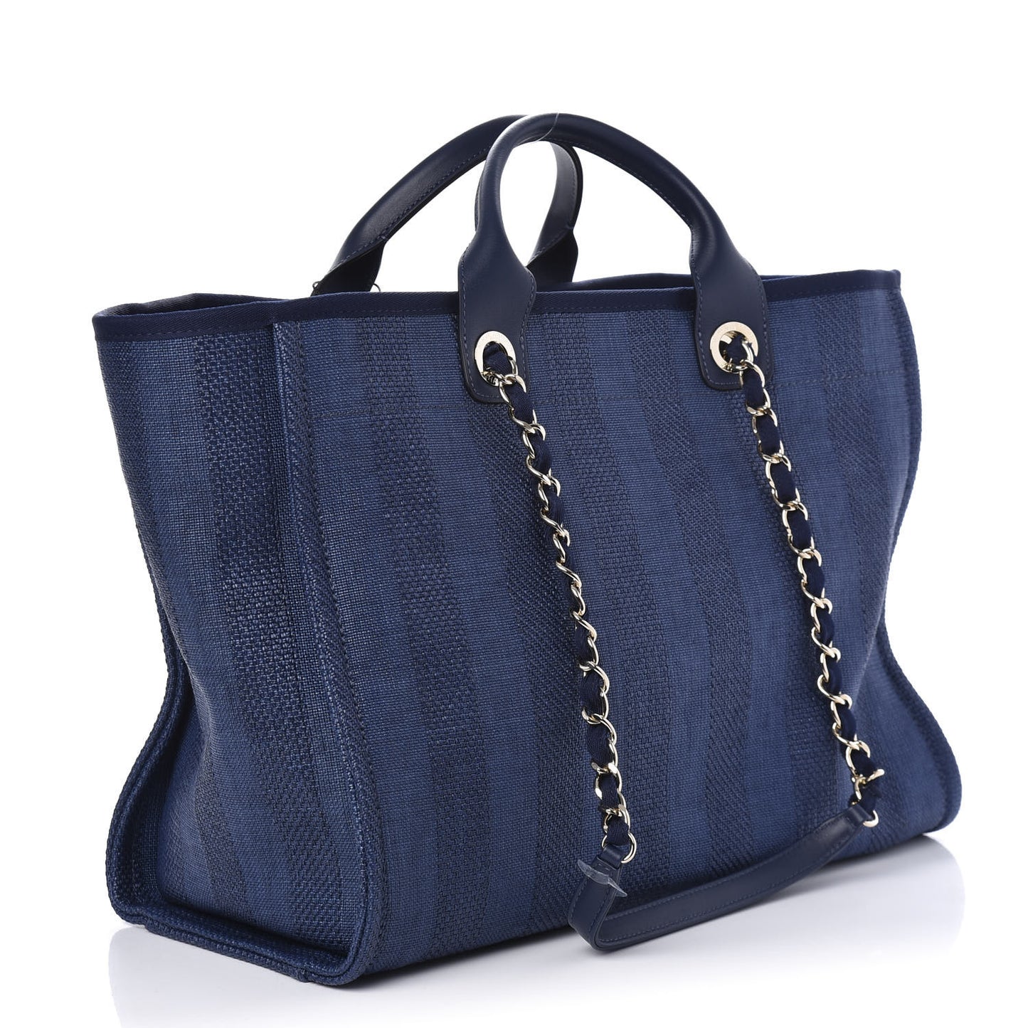 Mixed Fibers Striped Medium Deauville Tote Navy Blue