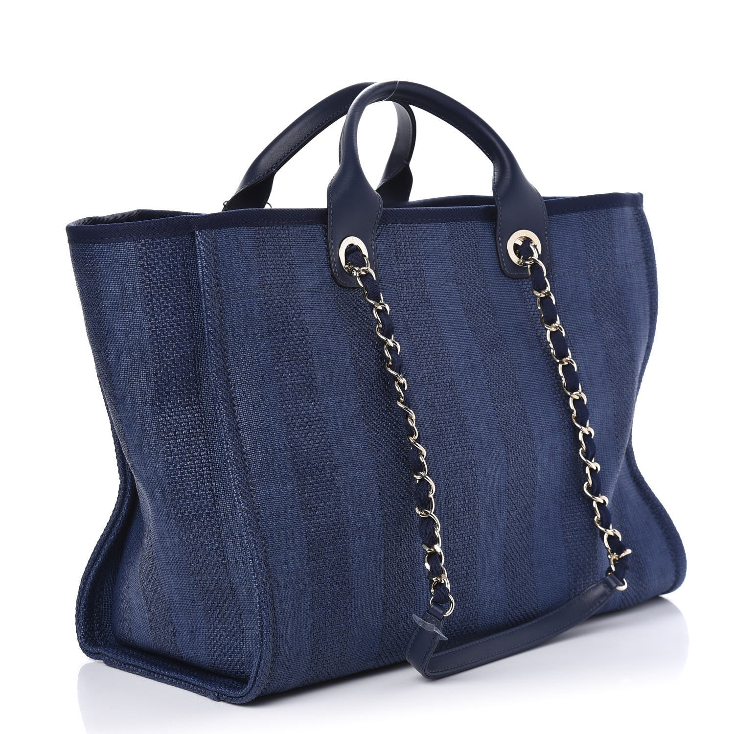 Chanel Mixed Fibers Striped Medium Deauville Tote Navy Blue 3 of 10