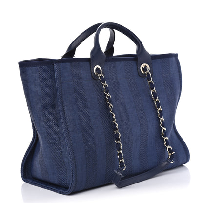 Chanel Mixed Fibers Striped Medium Deauville Tote Navy Blue 3 of 10