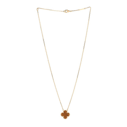 Van Cleef & Arpels 18K Yellow Gold Tiger Eye Vintage Alhambra Pendant Necklace 3 of 6