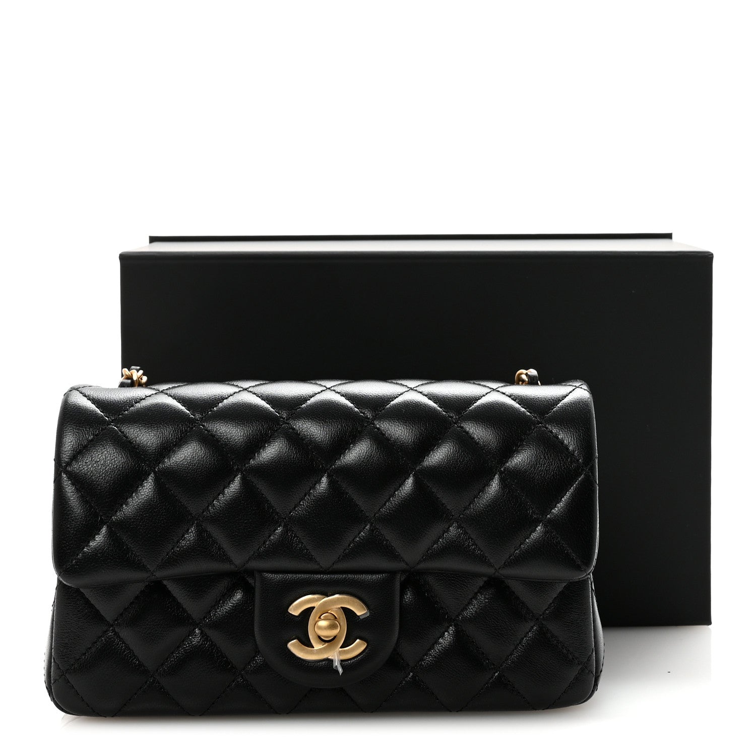 Chanel Lambskin Quilted Mini Rectangular Pearl Crush Flap Black