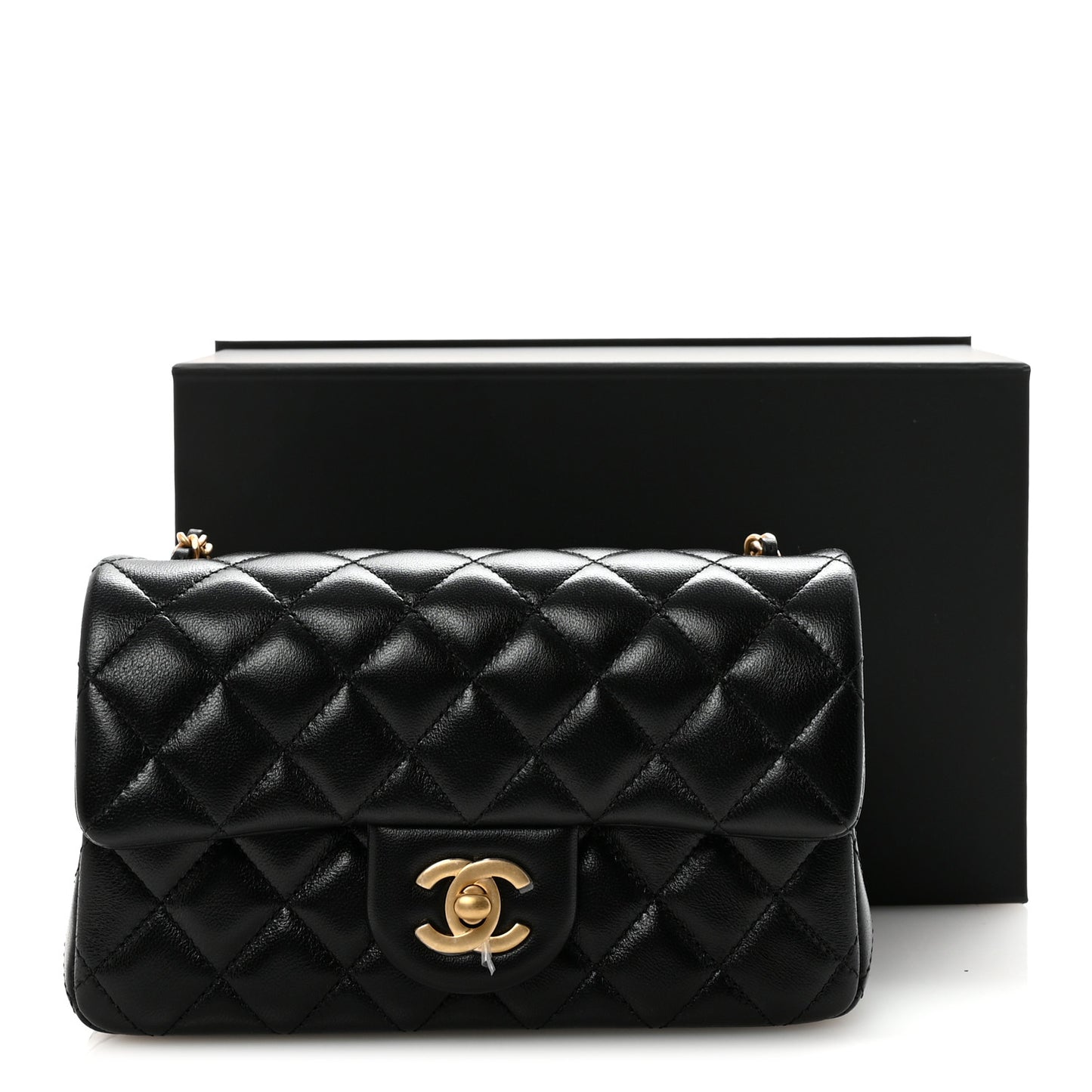 Lambskin Quilted Mini Rectangular Pearl Crush Flap Black