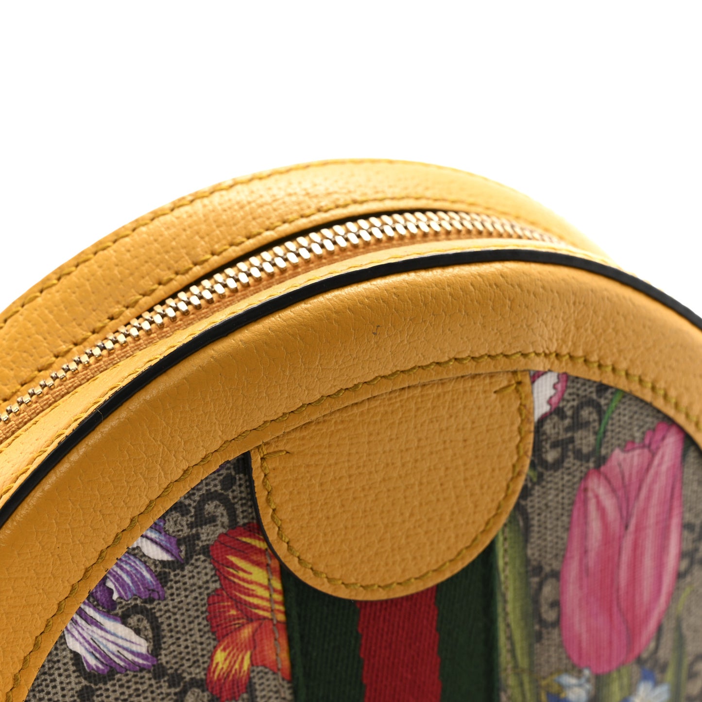 GG Supreme Monogram Flora Web Mini Ophidia Round Shoulder Bag Beige Multicolor Crop