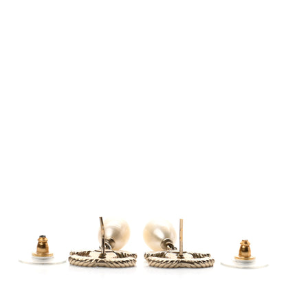 Chanel Pearl Glitter Enamel CC Drop Earrings Gold White 3 of 4