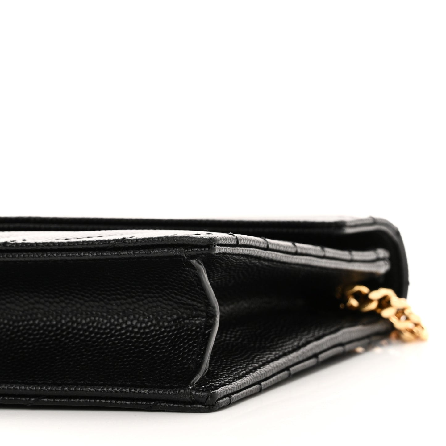 Grain De Poudre Matelasse Chevron Monogram Envelope Chain Wallet Black