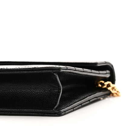 Saint Laurent Grain De Poudre Matelasse Chevron Monogram Envelope Chain Wallet Black 10 of 10