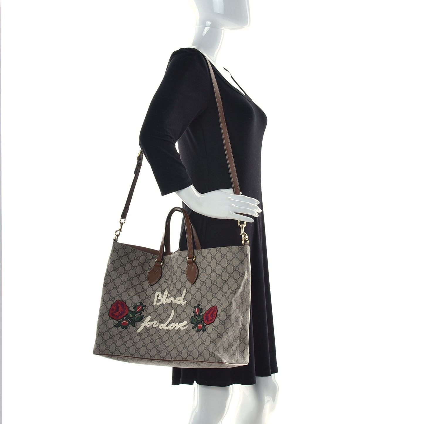 Soft GG Supreme Monogram Blind For Love Embroidered Medium Crossbody Tote Beige Tuscany Multicolor