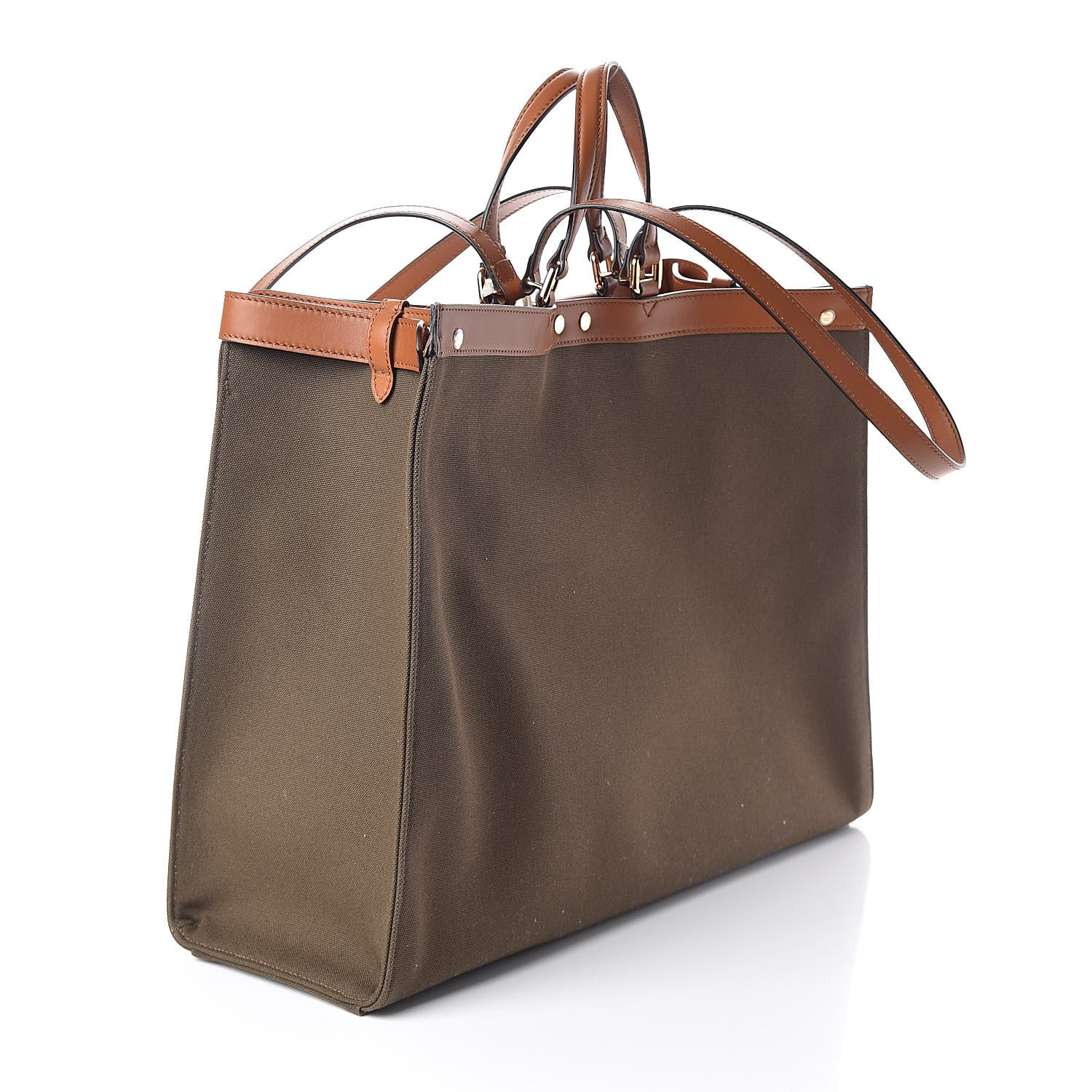 Fendi Canvas Vitello King Logo Embroidered Large Peekaboo X-Tote Amazzonia Cuoio 3 of 8