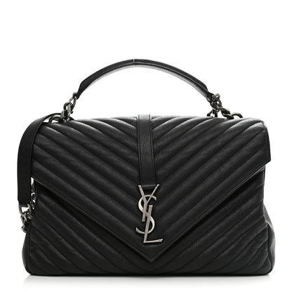Saint Laurent Sheepskin Matelasse Chevron Monogram Large College Satchel Black 1 of 8