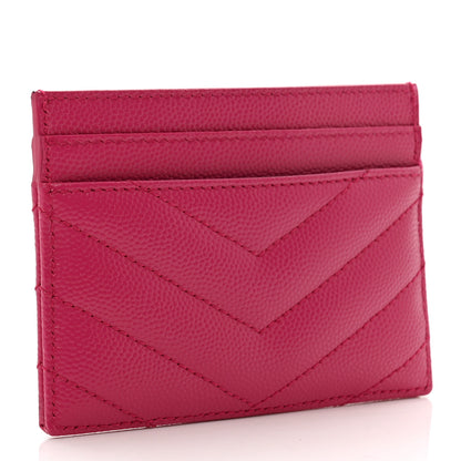 Saint Laurent Grain De Poudre Matelasse Chevron Monogram Credit Card Case Fresh Fuxia 3 of 8