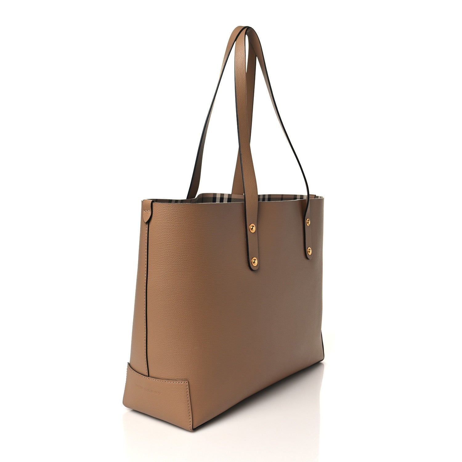 Burberry Grainy Calfskin Haymarket Check Small Reversible Tote Mid Camel 3 of 15