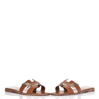 Hermes Laminated Nappa Calfskin Oran Sandals 39 Gold 5 of 12
