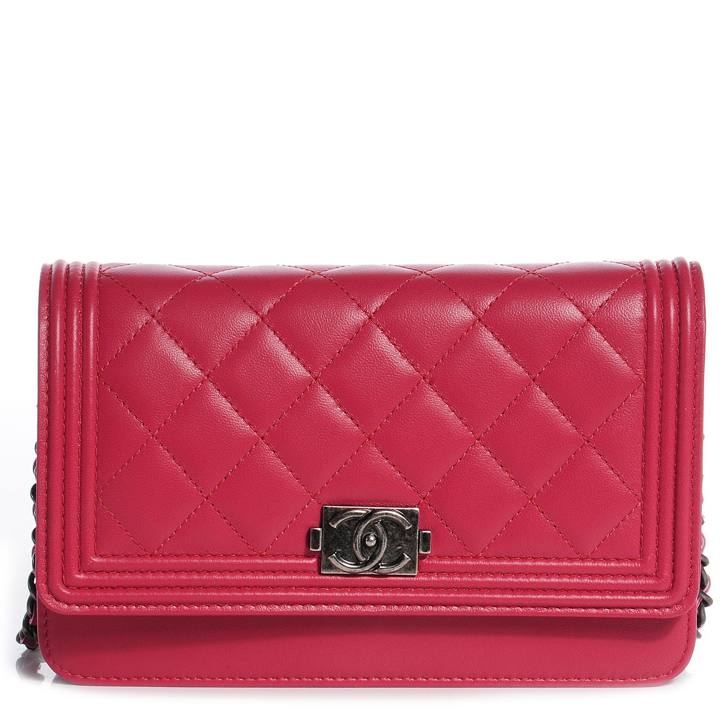 Lambskin Wallet on Chain Boy WOC Dark Pink