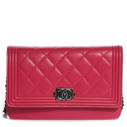 Chanel Lambskin Wallet on Chain Boy WOC Dark Pink 1 of 9