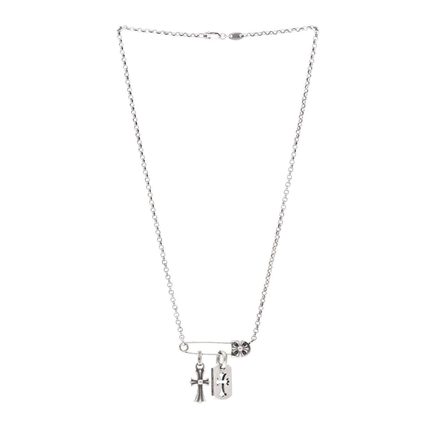 Sterling Silver Safety Pin Multi Pendant Necklace