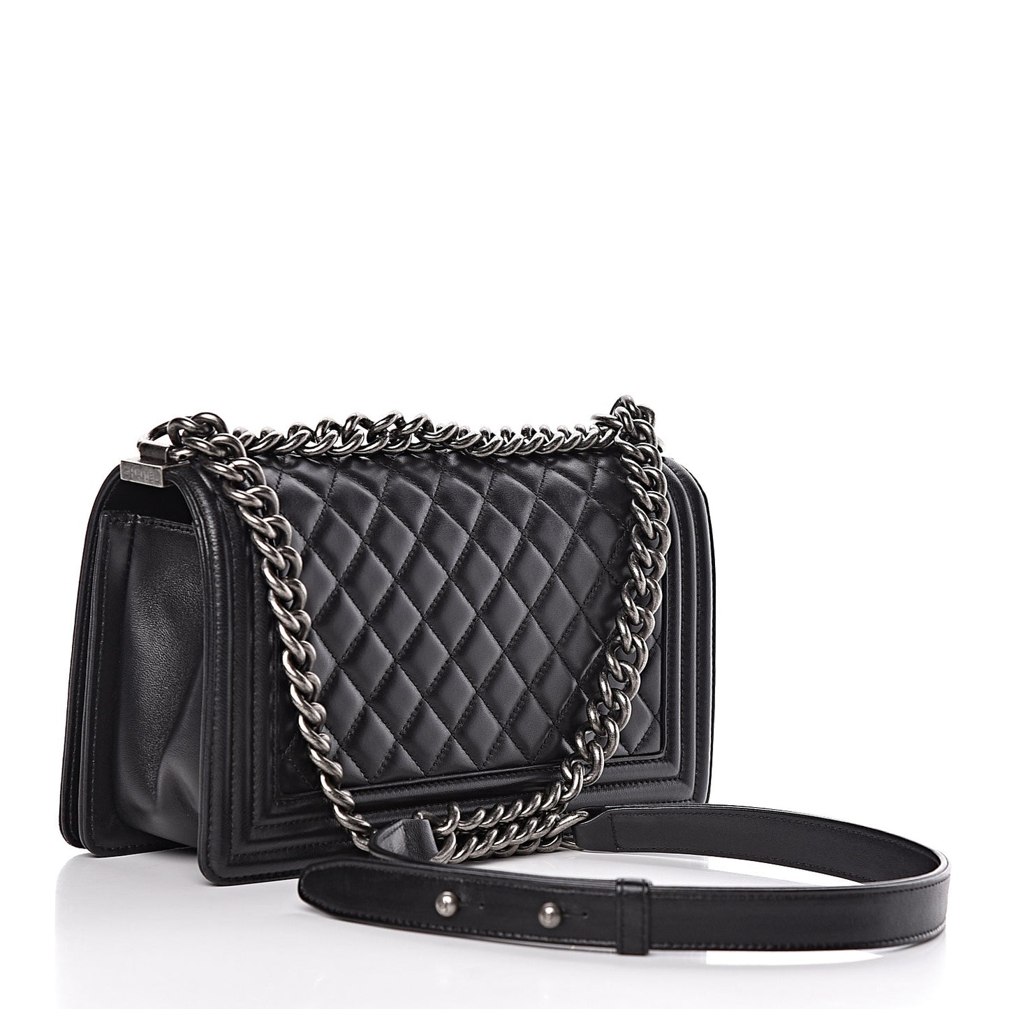 Lambskin Quilted Medium Boy Flap Black
