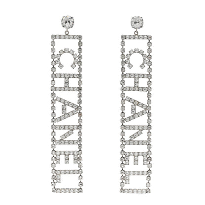 Chanel Crystal Chanel Logo Drop Earrings Silver 1 of 6