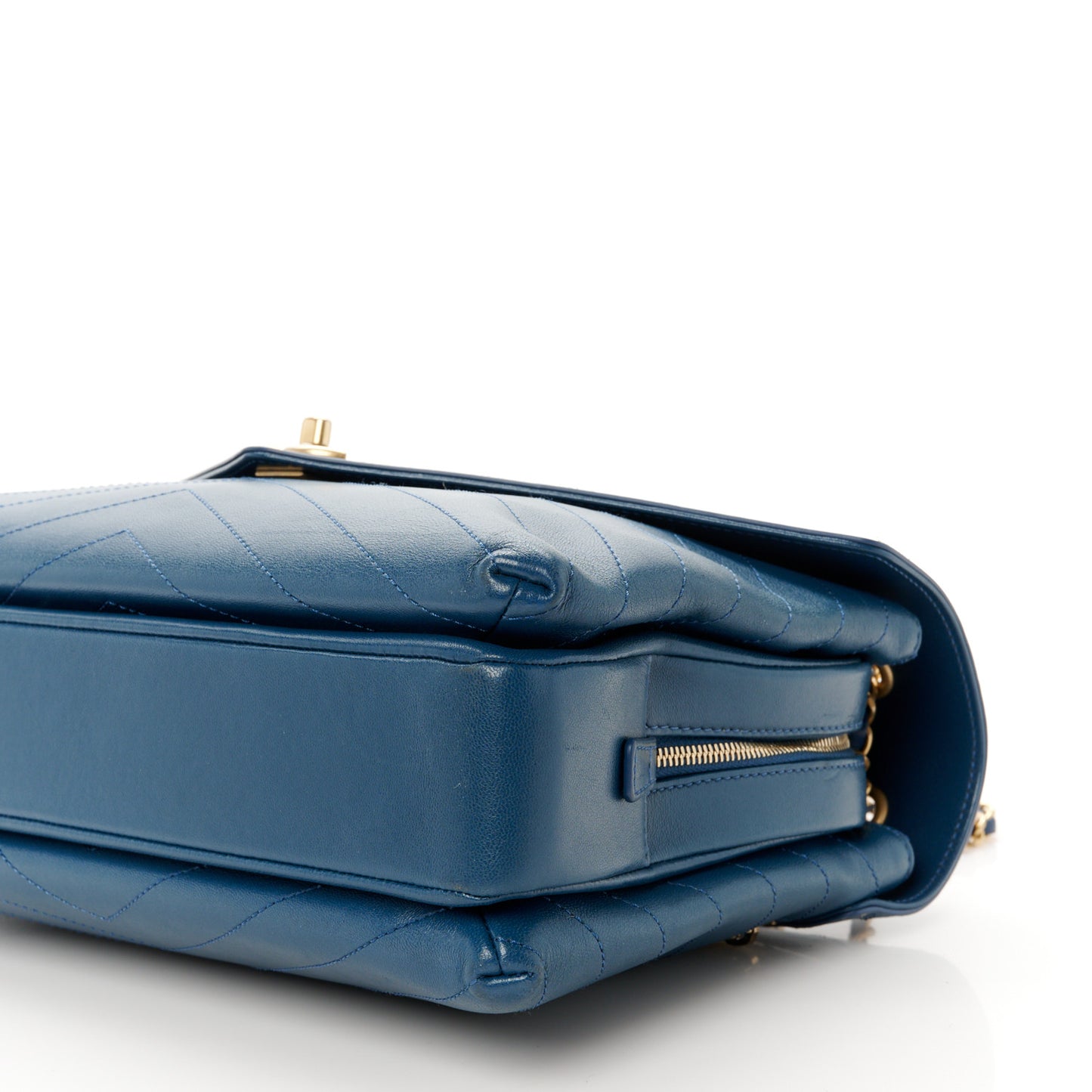 Lambskin Chevron Stitched Large Envelope Flap Blue
