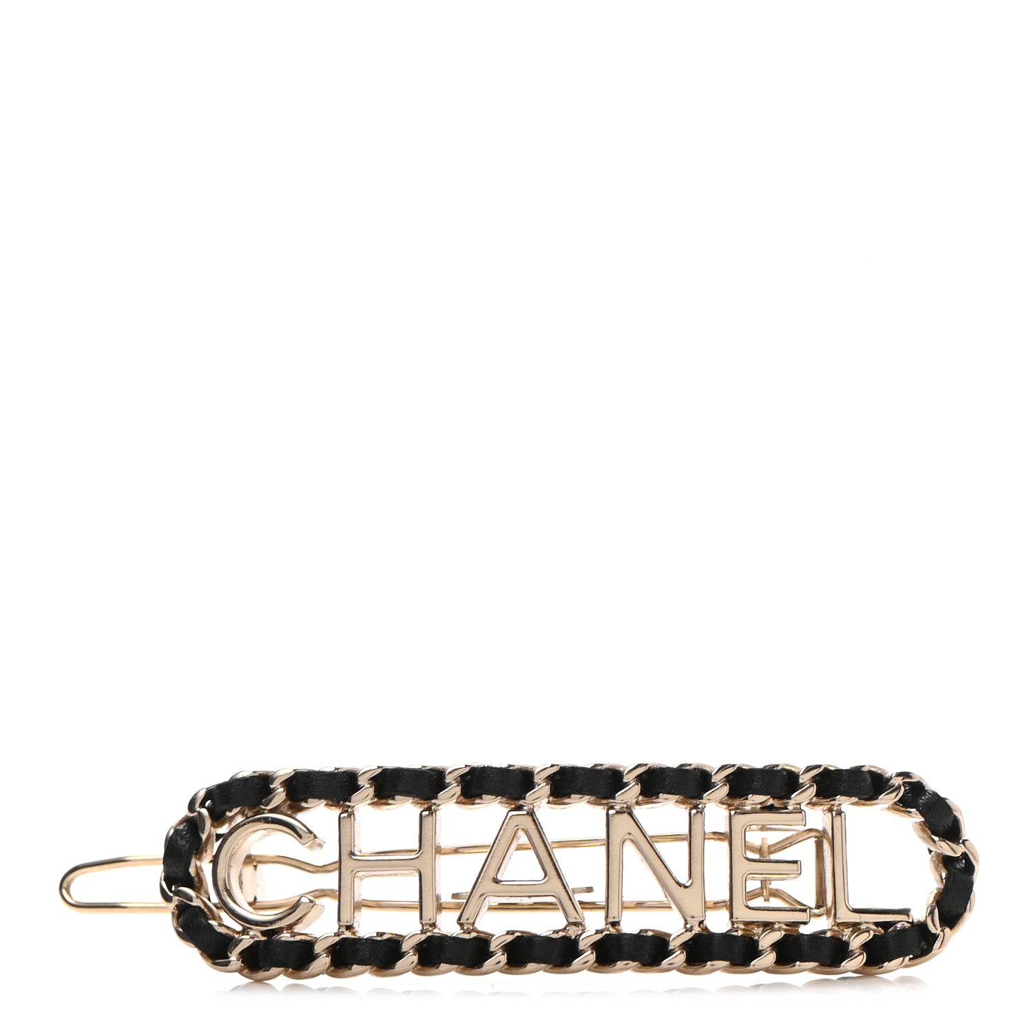 Chanel Metal Lambskin Vintage Allure Logo Hair Clip Black Gold 1 of 4