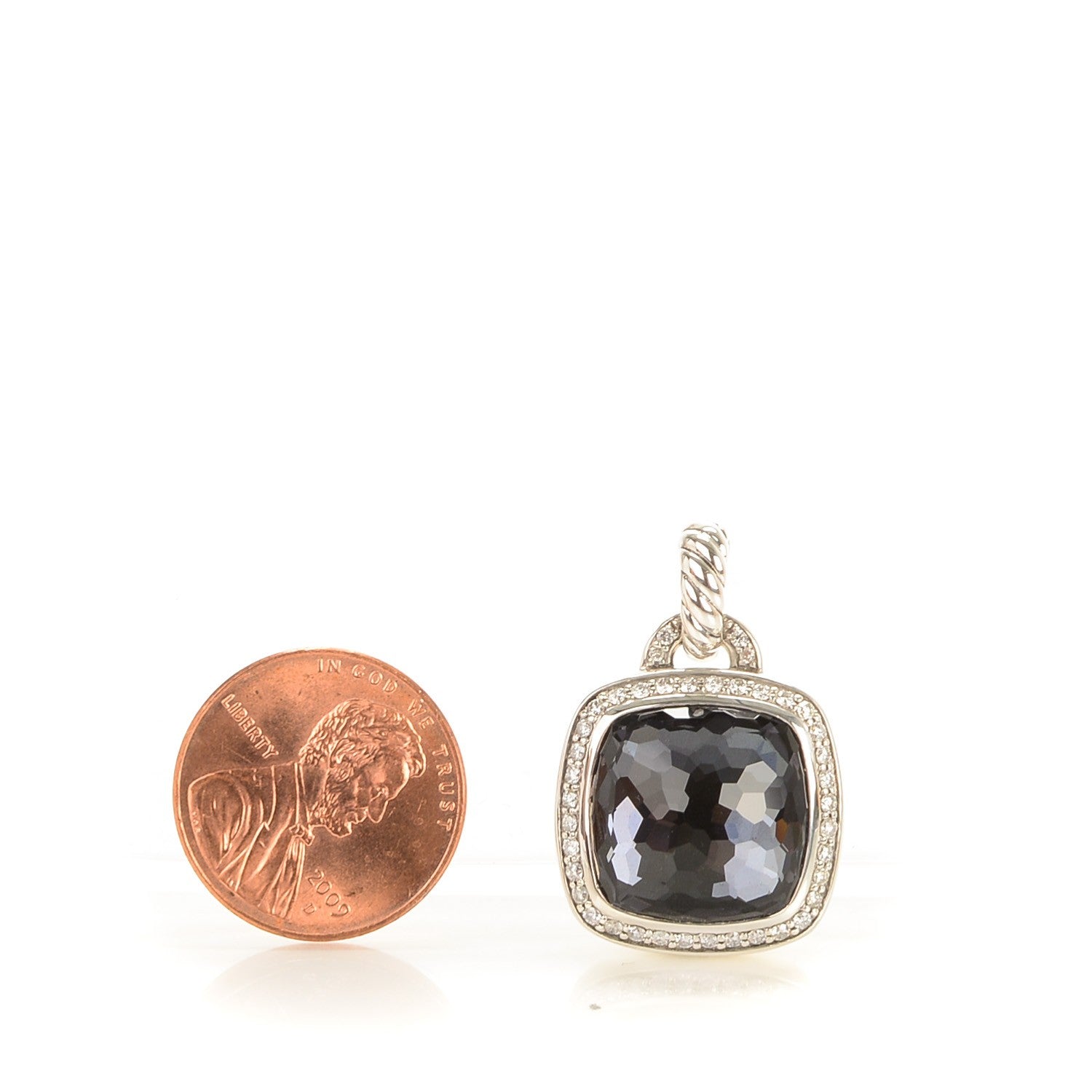 David Yurman Sterling Silver Pave Diamond 14mm Black Orchid Albion Enhancer Pendant 2 of 5