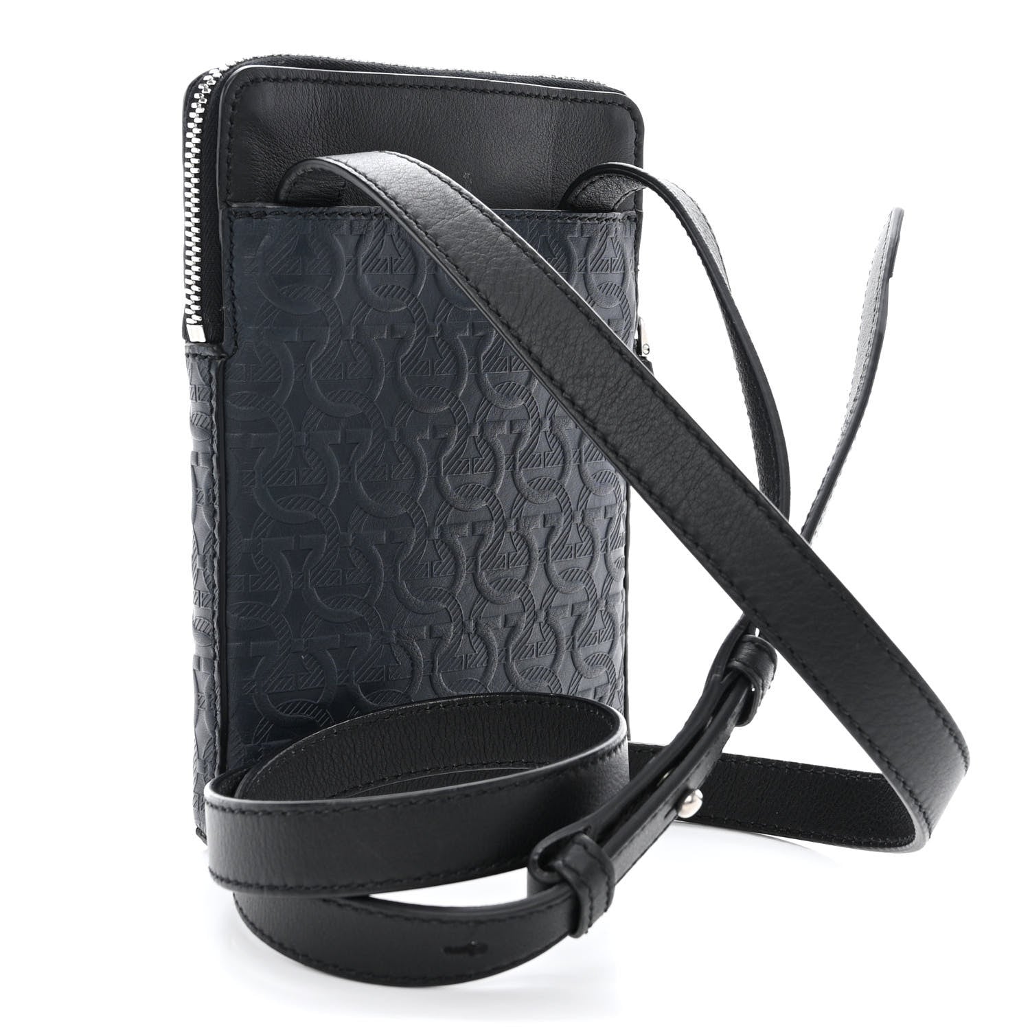 Salvatore Ferragamo Calfskin Gancini Embossed Travel Pouch Black 3 of 9