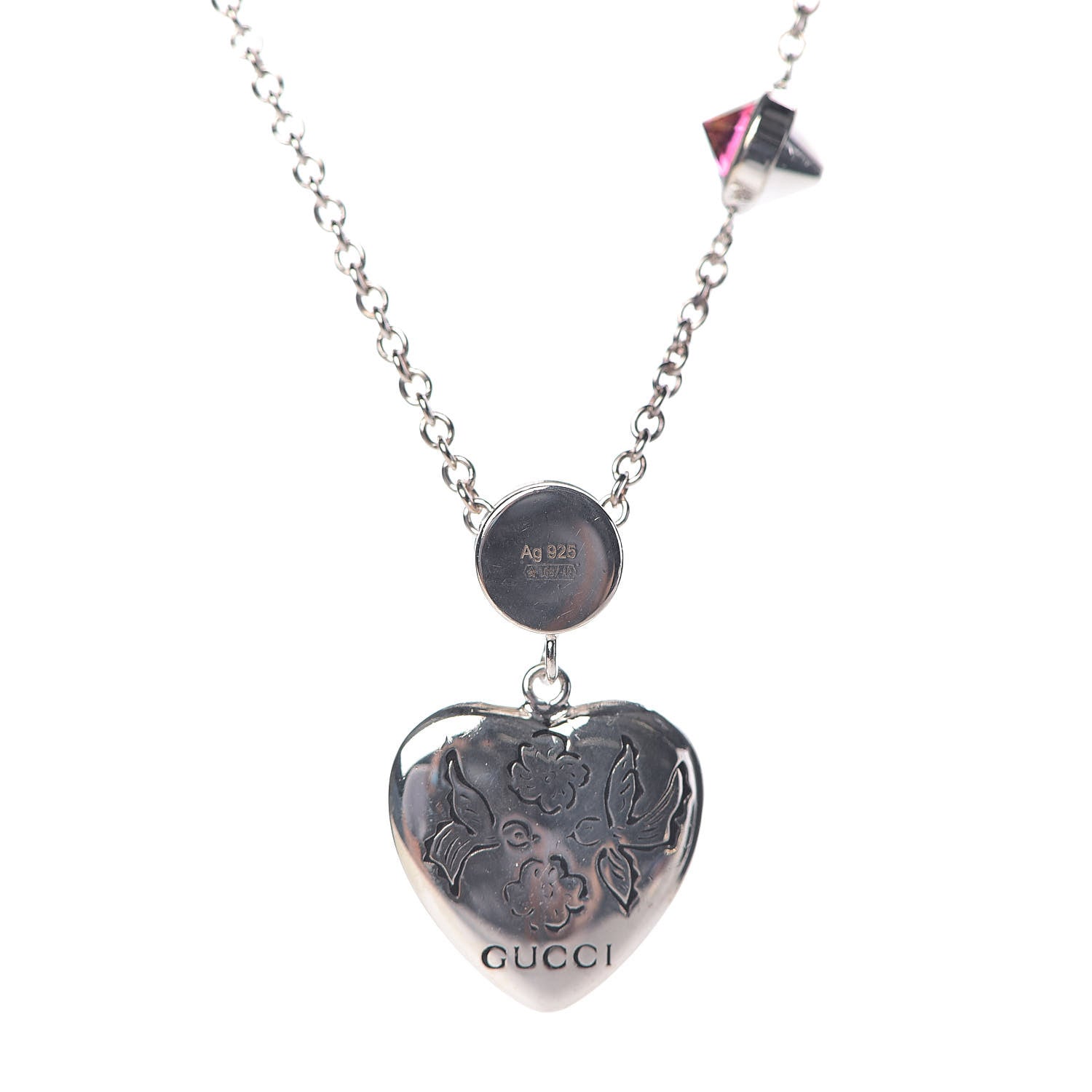 Gucci Sterling Silver Crystal Blind For Love Pendant Necklace 5 of 6