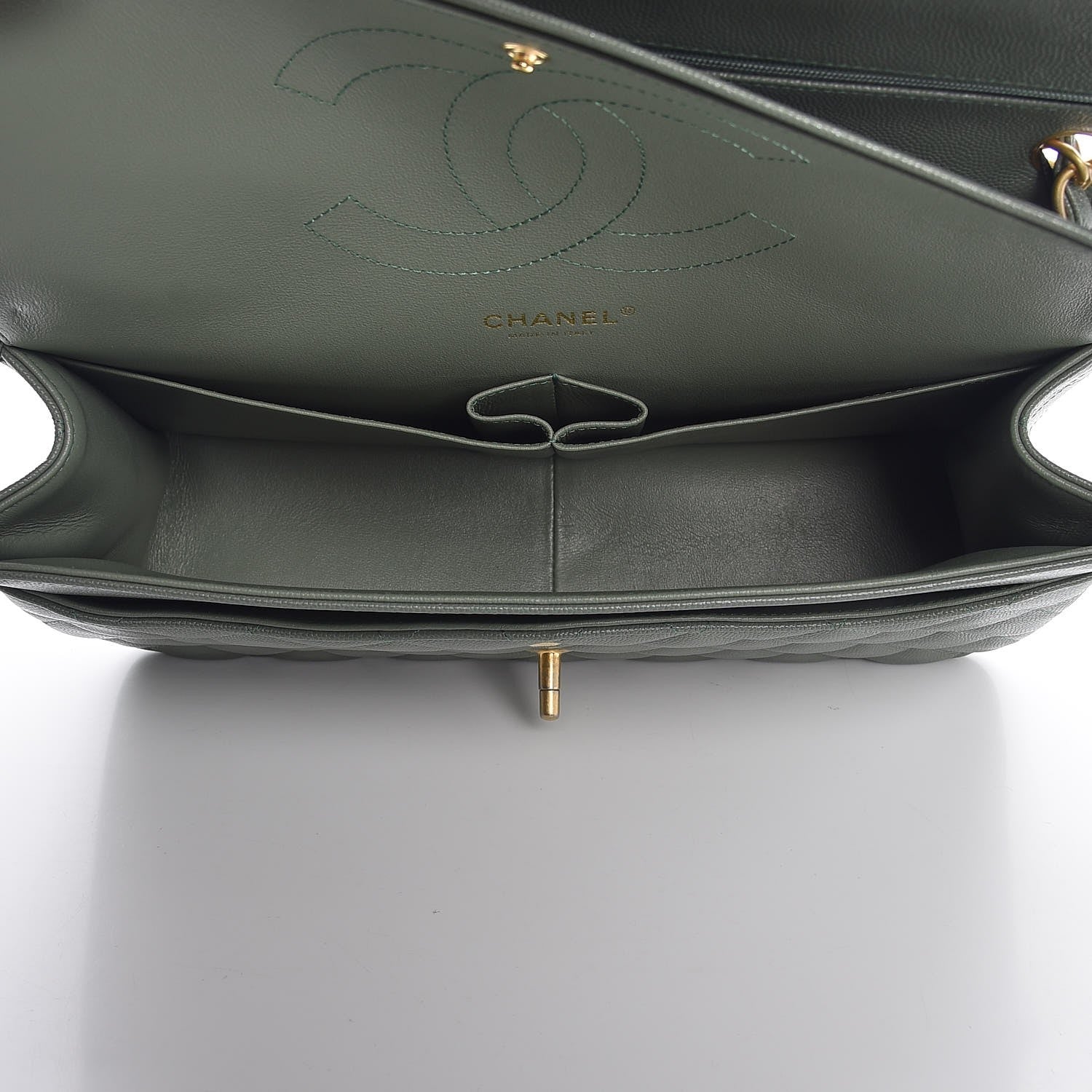 Chanel Iridescent Caviar Quilted Jumbo Double Flap Green 5 of 8