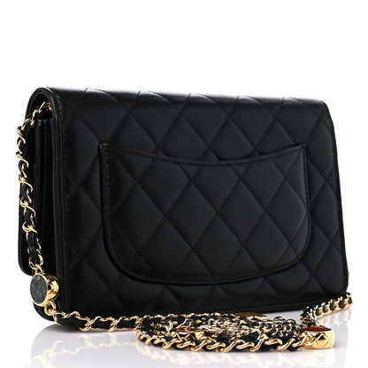 Chanel Lambskin Quilted Enamel CC Wallet on Chain WOC Black 3 of 12
