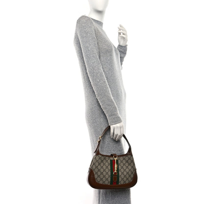 Gucci GG Supreme Monogram Azalea Calfskin Web Small Jackie 1961 Hobo Beige Ebony Brown Sugar 2 of 9