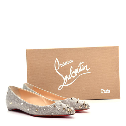 Christian Louboutin Metallic Glitter Fabric Degraspike Flats 38 Silver 10 of 10