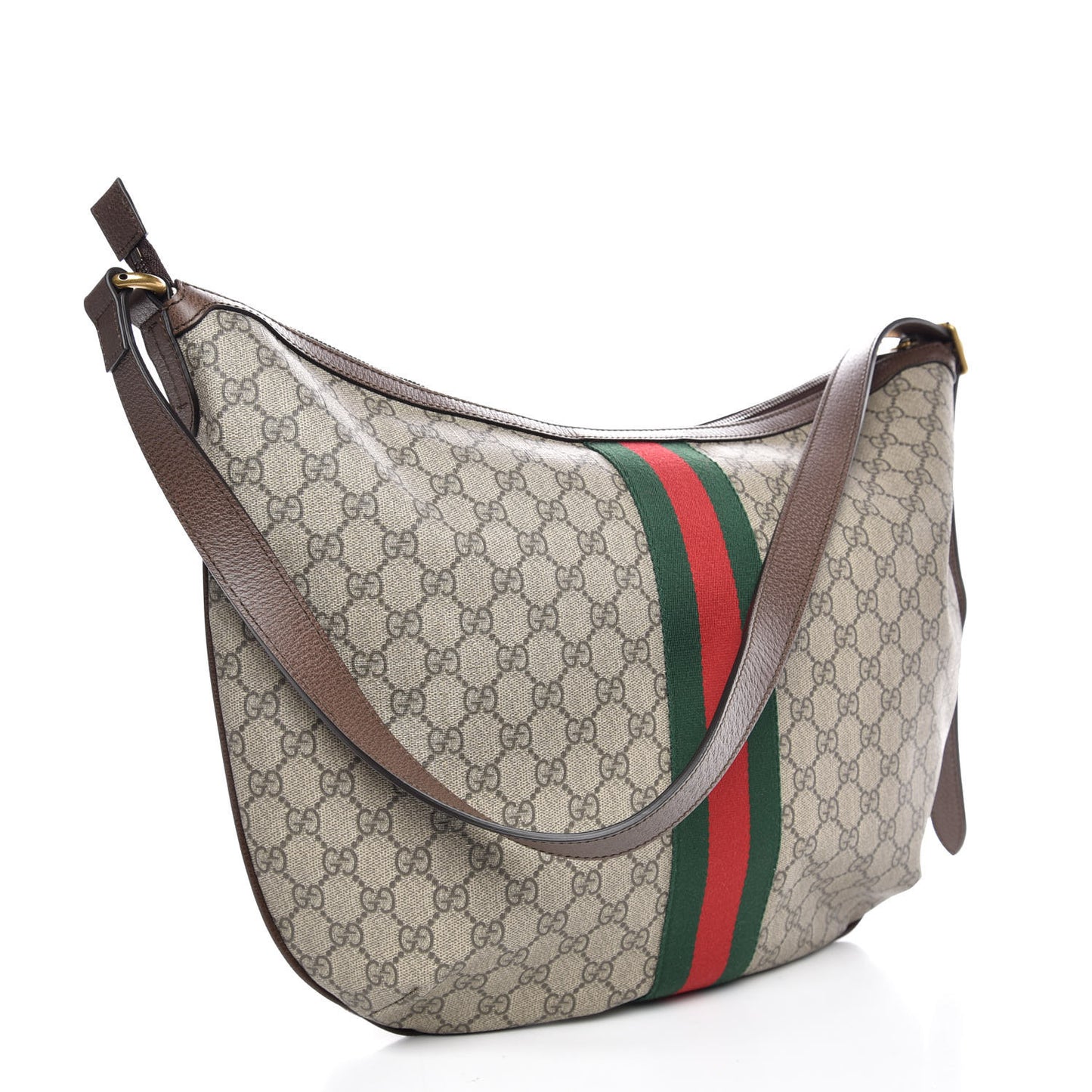 GG Supreme Monogram Web Ophidia Half Moon Hobo Brown