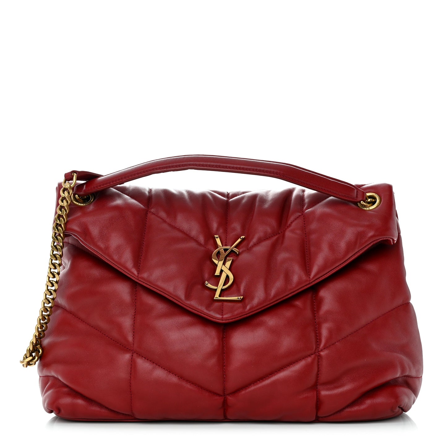 Lambskin Quilted Medium Loulou Puffer Monogram Chain Satchel Opyum Red