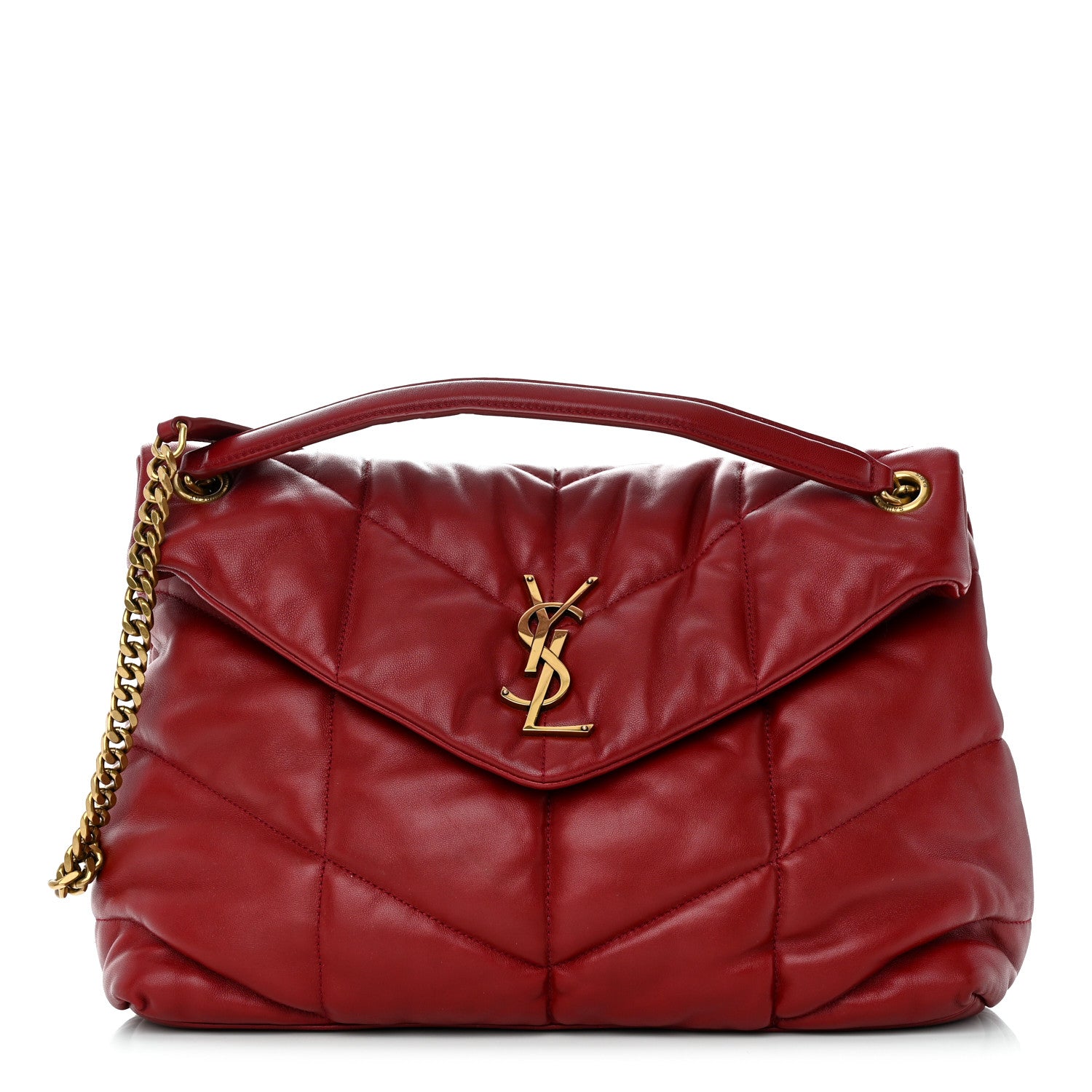 Saint Laurent Lambskin Quilted Medium Loulou Puffer Monogram Chain Satchel Opyum Red 1 of 12