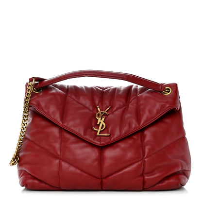 Saint Laurent Lambskin Quilted Medium Loulou Puffer Monogram Chain Satchel Opyum Red 1 of 12