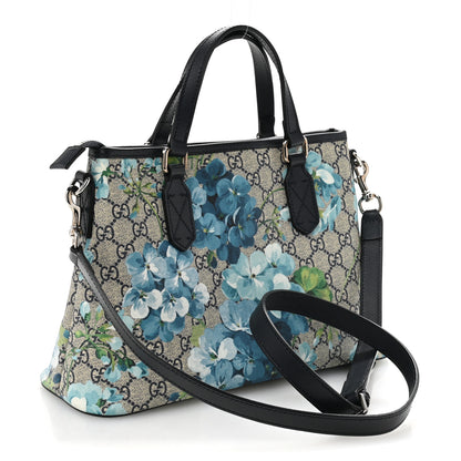 Gucci GG Supreme Monogram Blooms Small Zippered Tote Blue 3 of 14