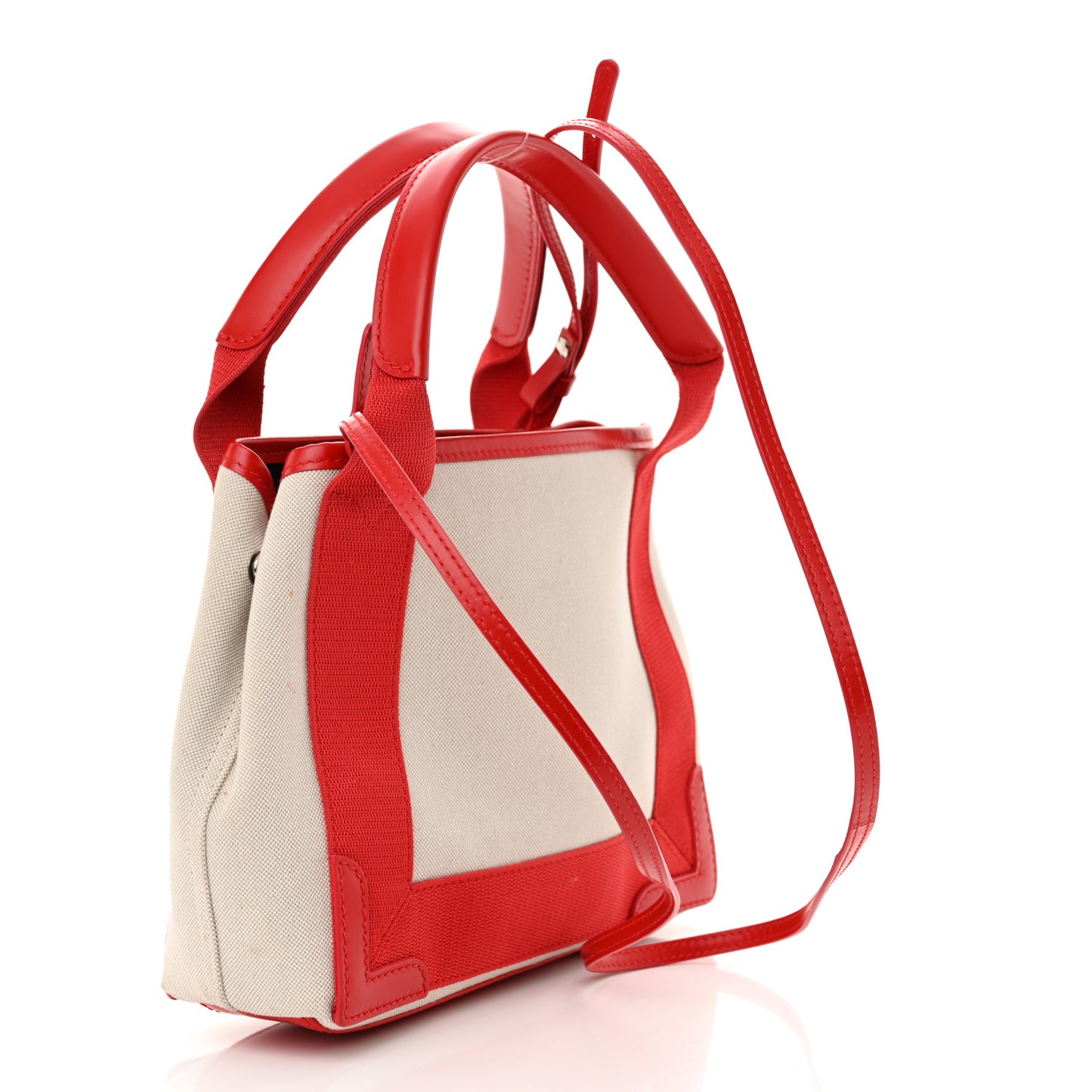 Cotton Canvas Satin Calfskin Navy Cabas XS Natural Red