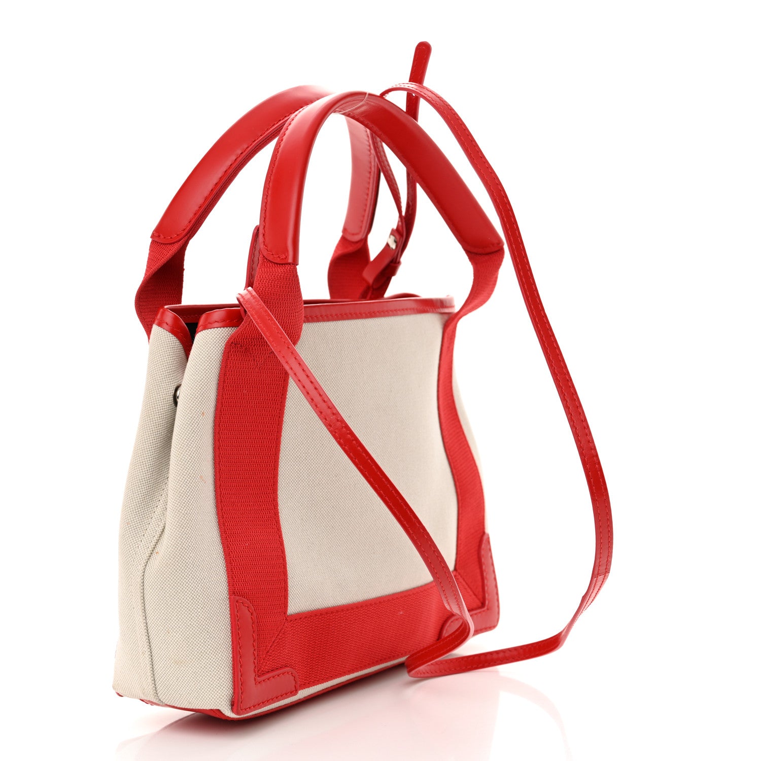 Balenciaga Cotton Canvas Satin Calfskin Navy Cabas XS Natural Red 4 of 14