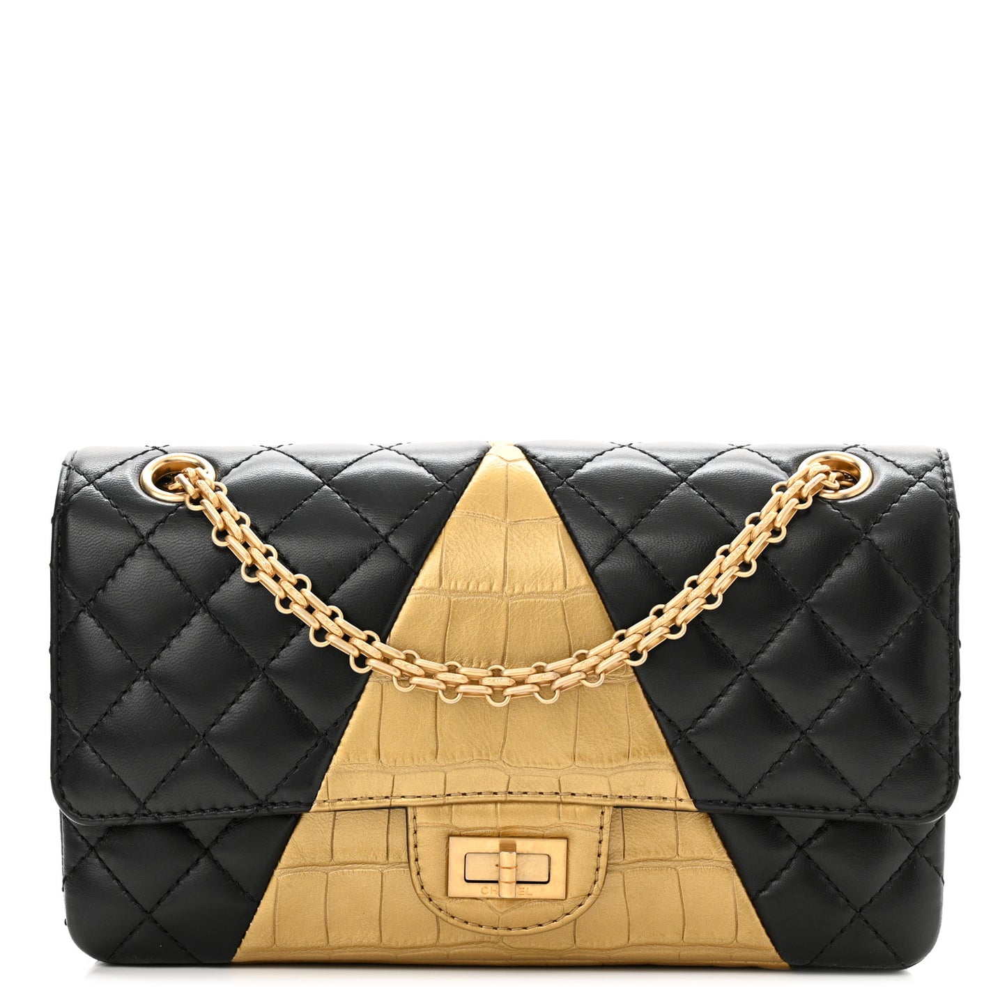 Lambskin Metallic Calfskin Crocodile Embossed 2.55 Cocodile Reissue 225 Flap Black Gold