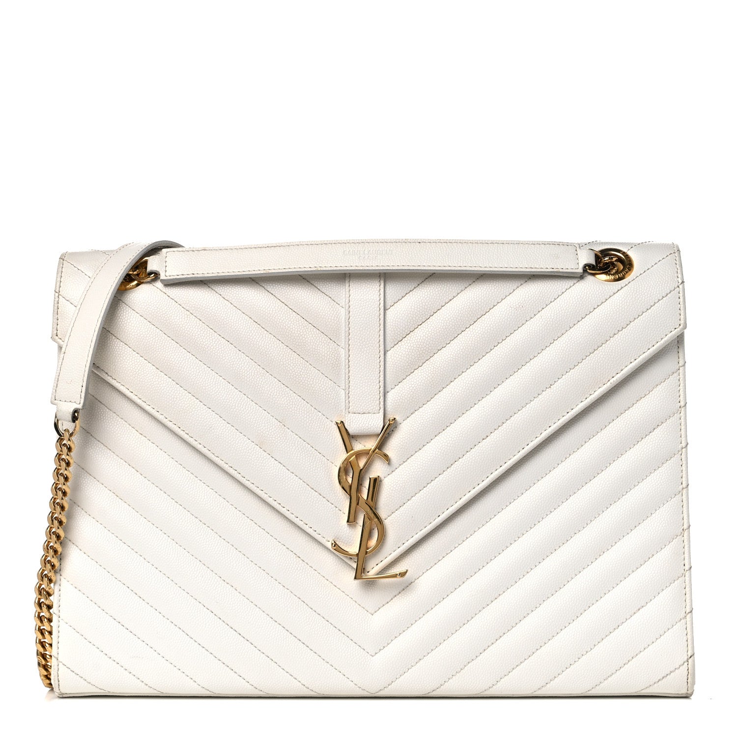 Saint Laurent Grain De Poudre Matelasse Chevron Large Monogram Satchel White 1 of 17