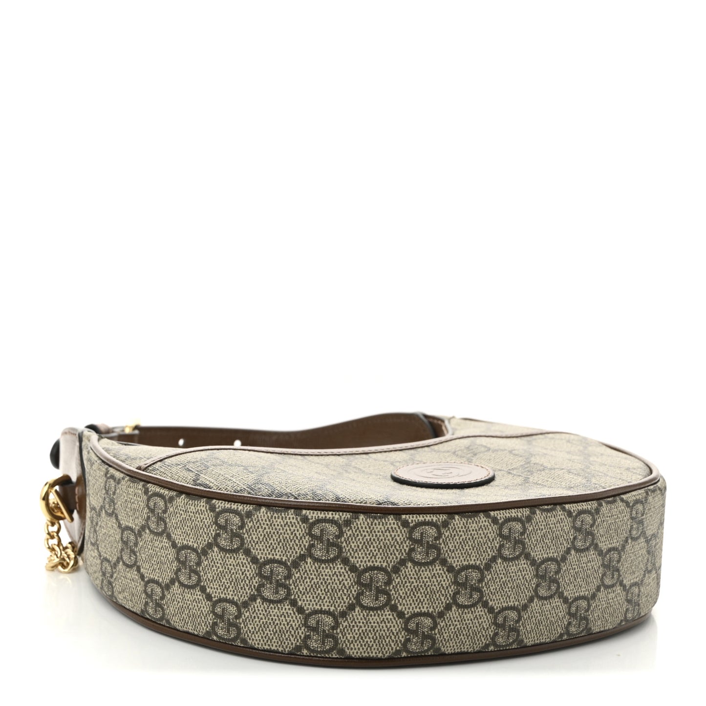 GG Supreme Monogram Azalea Calfskin Mini Retro Interlocking G Half Moon Bag Beige Ebony Brown Sugar