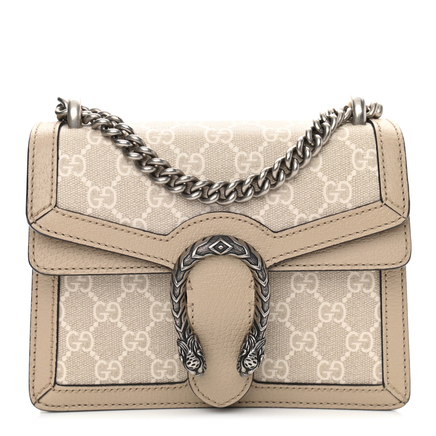 GG Supreme Monogram Textured Dollar Calfskin Mini Dionysus Shoulder Bag Beige Mystic White Oatmeal