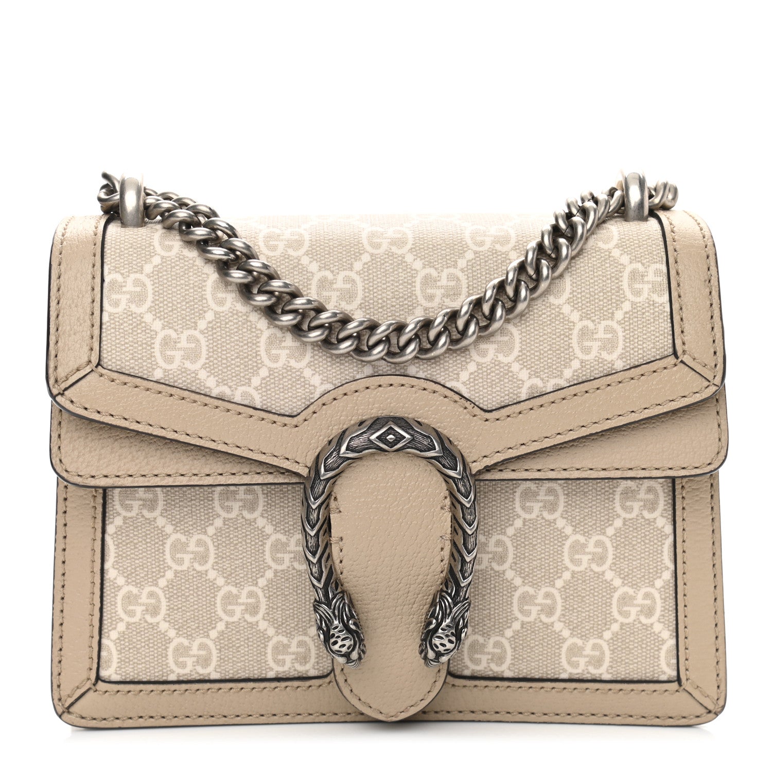 Gucci GG Supreme Monogram Textured Dollar Calfskin Mini Dionysus Shoulder Bag Beige Mystic White Oatmeal 1 of 11