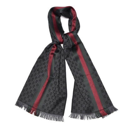 Gucci Wool Silk GG Monogram Web Verbier Fringe Scarf Black 1 of 5