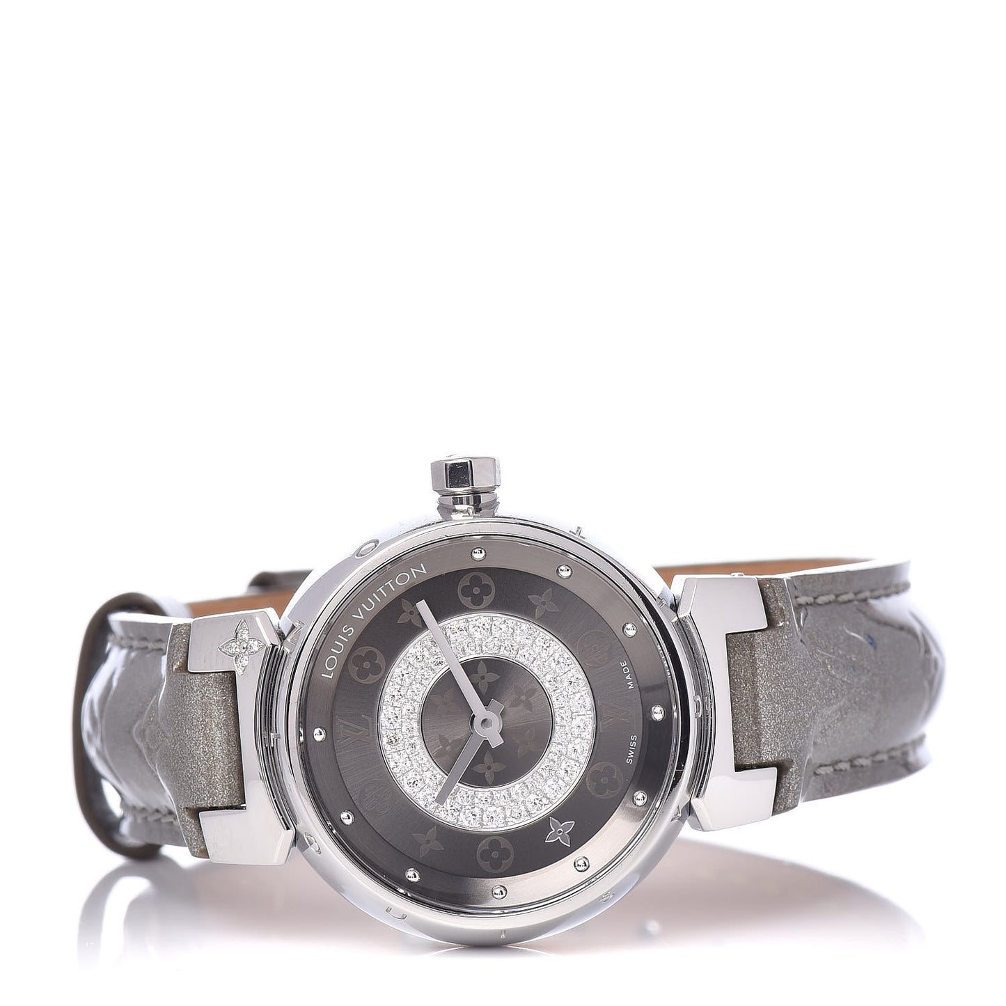 Stainless Steel Vernis Diamond 28mm Tambour Quartz Watch Grey